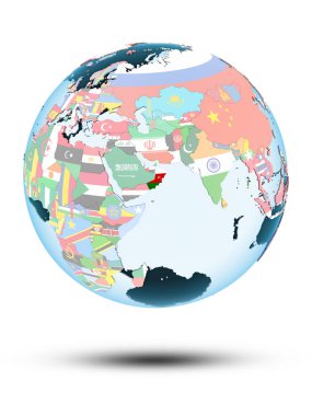 Umman beyaz arka plan üzerinde izole gölge ile siyasi dünya üzerinde. 3D çizim.