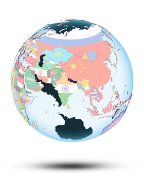Nepal siyasi Globe izole beyaz zemin üzerine gölge ile. 3D çizim.