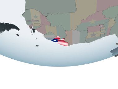 Liberya katıştırılmış bayrak ile siyasi dünya üzerinde. 3D çizim.