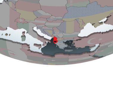 Arnavutluk katıştırılmış bayrak ile siyasi dünya üzerinde. 3D çizim.