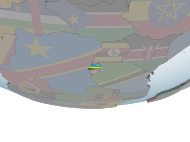 Ruanda katıştırılmış bayrak ile siyasi dünya üzerinde. 3D çizim.