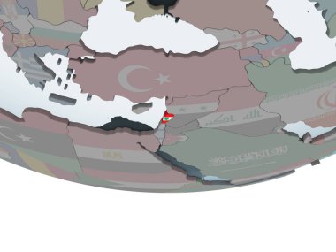 Lübnan katıştırılmış bayrak ile siyasi dünya üzerinde. 3D çizim.