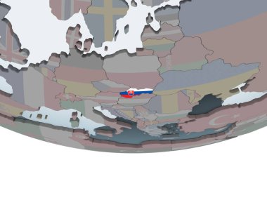 Slovakya katıştırılmış bayrak ile siyasi dünya üzerinde. 3D çizim.