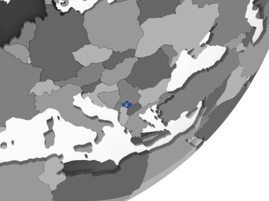 Kosova katıştırılmış bayrak ile gri siyasi dünya üzerinde. 3D çizim.