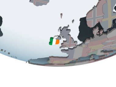 İrlanda'da katıştırılmış bayrak ile siyasi dünya. 3D çizim.