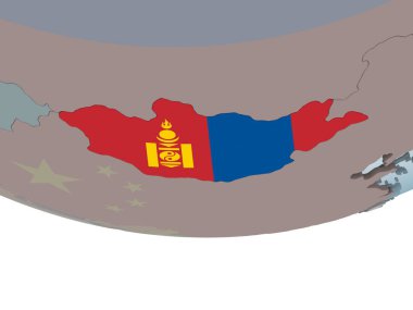 Moğolistan katıştırılmış bayrak ile siyasi dünya üzerinde. 3D çizim.