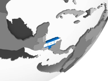Honduras katıştırılmış bayrak ile gri siyasi dünya üzerinde. 3D çizim.