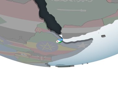 Cibuti katıştırılmış bayrak ile siyasi dünya üzerinde. 3D çizim.