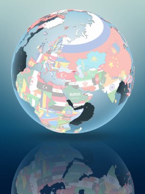 Siyasi küre parlak yüzeye yansıtan Georgia. 3D çizim.