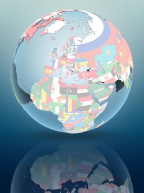 Kosova politik Globe parlak yüzeye yansıtan. 3D çizim.