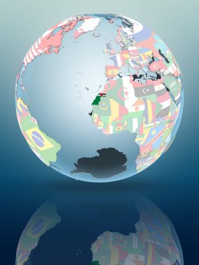 Batı Sahra parlak yüzeye yansıtan siyasi dünya üzerinde. 3D çizim.