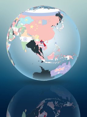 Laos parlak yüzeye yansıtan siyasi dünya üzerinde. 3D çizim.
