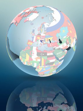 Hırvatistan parlak yüzeye yansıtan siyasi dünya üzerinde. 3D çizim.