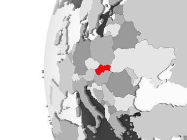 Slovakya vurgulanan gri, şeffaf okyanuslar ile siyasi dünya 3d modeli. 3D çizim.