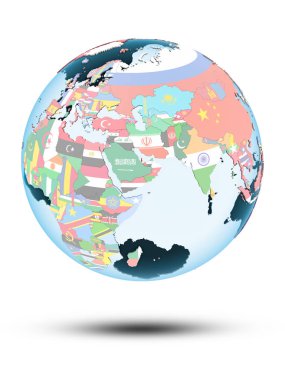 Beyaz arka plan üzerinde izole gölge ile siyasi dünya üzerinde katar. 3D çizim.