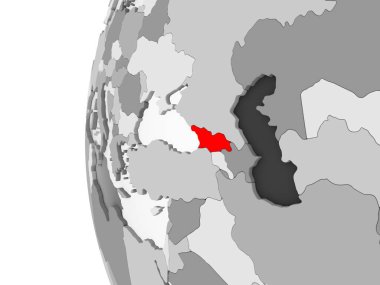 Georgia vurgulanan gri, şeffaf okyanuslar ile siyasi dünya 3d modeli. 3D çizim.