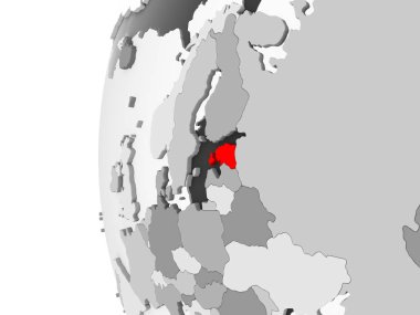 Estonya vurgulanan gri, şeffaf okyanuslar ile siyasi dünya 3d modeli. 3D çizim.