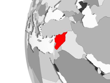 Suriye vurgulanan gri, şeffaf okyanuslar ile siyasi dünya 3d modeli. 3D çizim.