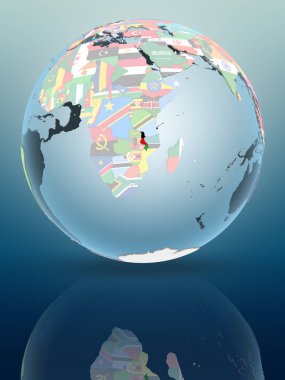 Malavi parlak yüzeye yansıtan siyasi dünya üzerinde. 3D çizim.