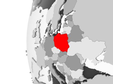 Polonya vurgulanan gri, şeffaf okyanuslar ile siyasi dünya 3d modeli. 3D çizim.