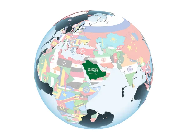 Saudi Arabia Bright Political Globe Embedded Flag Illustration Isolated White — Stock Photo, Image