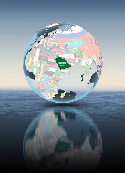 Arabia Saudyjska Globus Polityczny Unoszące Się Nad Wodą Ilustracja — Zdjęcie stockowe
