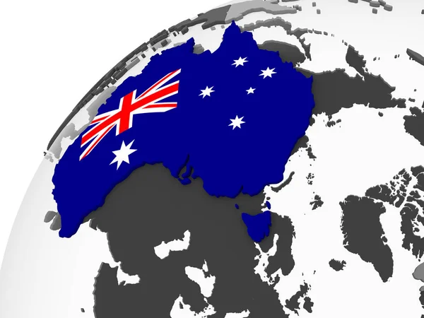 Avustralya Katıştırılmış Bayrak Ile Gri Siyasi Dünya Üzerinde Çizim — Stok fotoğraf