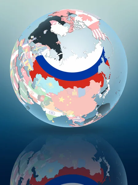 Rússia Globo Político Refletindo Sobre Superfície Brilhante Ilustração — Fotografia de Stock