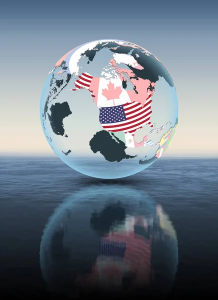 Usa Sur Globe Politique Flottant Dessus Eau Illustration — Photo