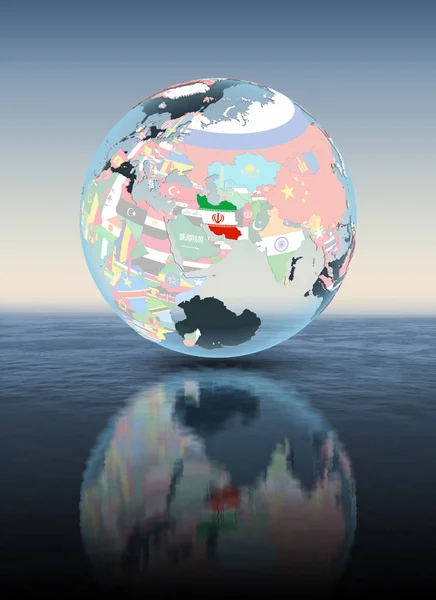 Іран Політичні Земної Кулі Плавають Над Водою Ілюстрація — стокове фото