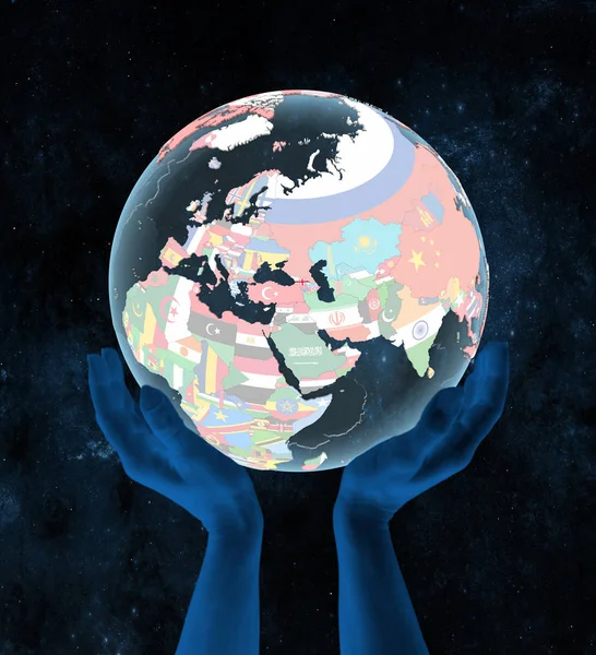 Georgien Auf Einem Durchscheinenden Politischen Globus Händen Weltraum Illustration — Stockfoto