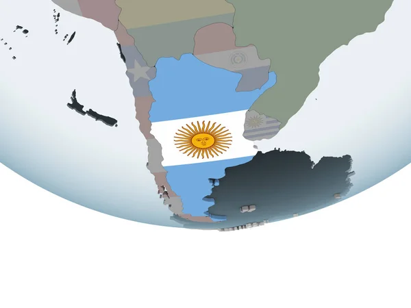 Argentinië Politieke Wereldbol Met Ingesloten Vlag Illustratie — Stockfoto