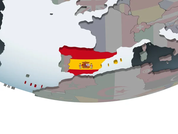 Spanya Katıştırılmış Bayrak Ile Siyasi Dünya Üzerinde Çizim — Stok fotoğraf