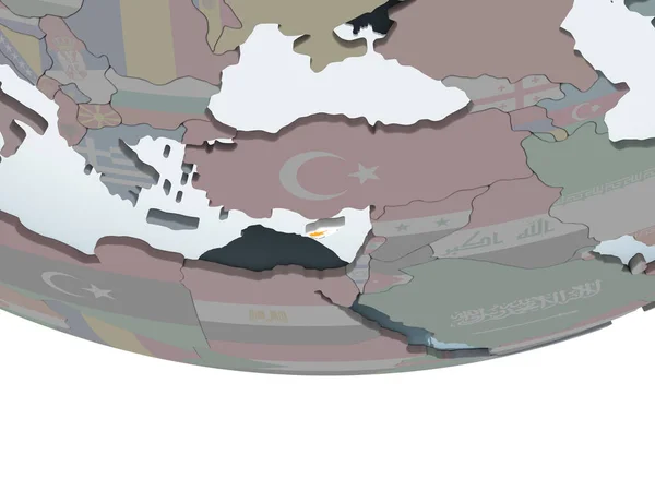 塞浦路斯在嵌入式旗政治地球仪上 — 图库照片