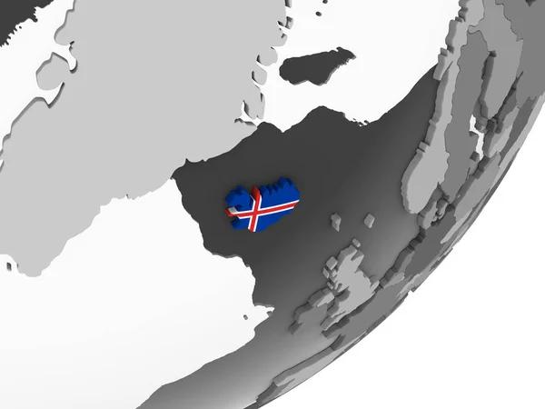 Iceland Gray Political Globe Embedded Flag Illustration — Stock Photo, Image