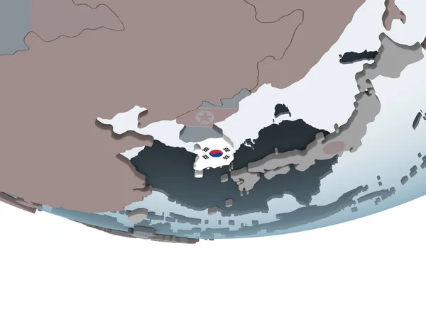 Güney Kore Katıştırılmış Bayrak Ile Siyasi Dünya Üzerinde Çizim — Stok fotoğraf
