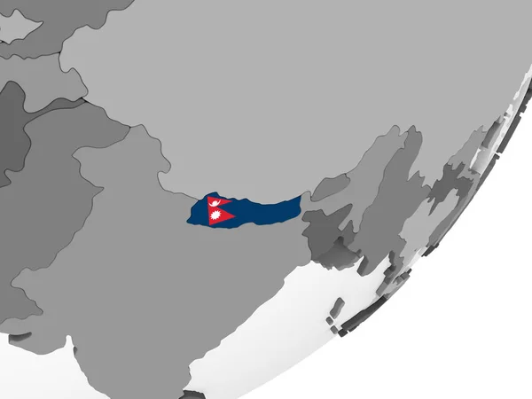 Nepal Gray Political Globe Embedded Flag Illustration — Stock Photo, Image