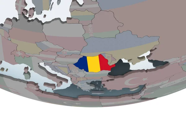 Rumunia Globus Polityczny Flagą Osadzonych Ilustracja — Zdjęcie stockowe