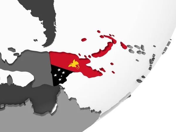Papua New Guinea Gray Political Globe Embedded Flag Illustration — Stock Photo, Image