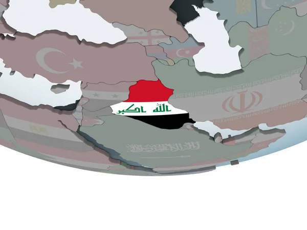 Iraque Globo Político Com Bandeira Embutida Ilustração — Fotografia de Stock