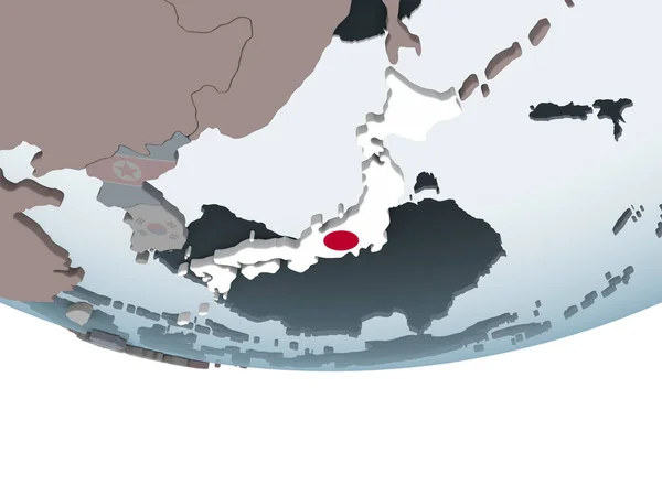 Japonia Globus Polityczny Flagą Osadzonych Ilustracja — Zdjęcie stockowe