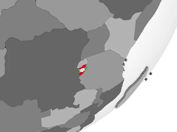 Burundi Mundo Político Cinzento Com Bandeira Embutida Ilustração — Fotografia de Stock