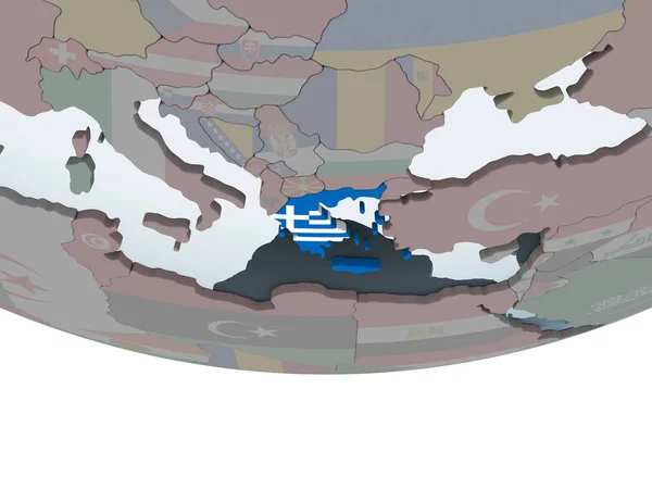 Grecia Sul Globo Politico Con Bandiera Incorporata Illustrazione — Foto Stock