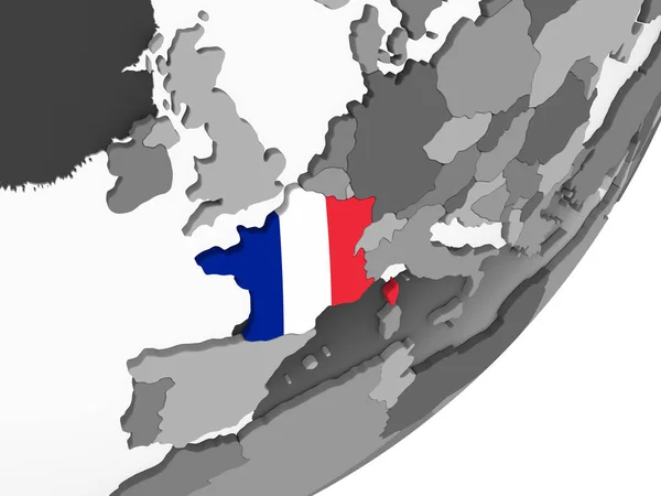 France Sur Globe Politique Gris Avec Drapeau Intégré Illustration — Photo