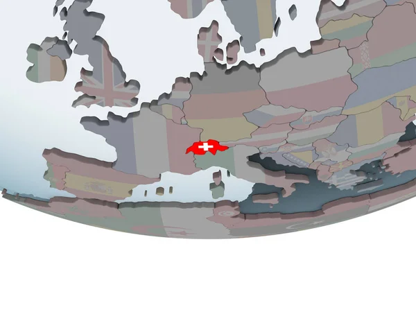 Švýcarsko Politické Globe Vloženými Vlajky Obrázek — Stock fotografie
