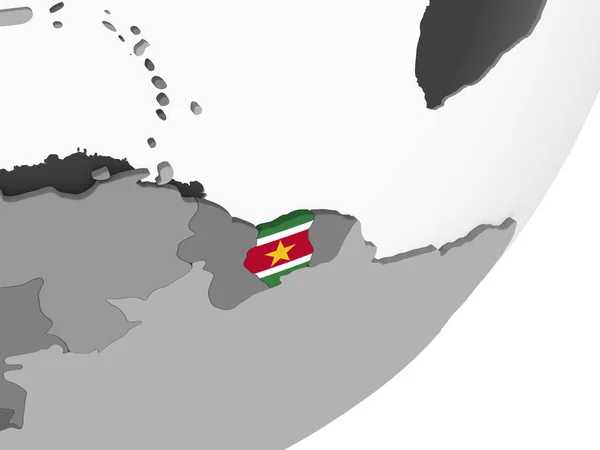 Суринам Сірий Політичних Глобусом Допомогою Вбудованих Прапор Ілюстрація — стокове фото