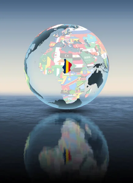 Tchad Politiska Jordglob Svävar Ovanför Vattnet Illustration — Stockfoto