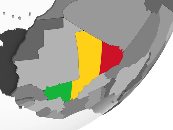 Mali Gray Political Globe Embedded Flag Illustration — Stock Photo, Image