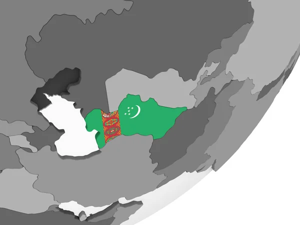 埋め込みフラグと灰色の政治世界にトルクメニスタン イラストレーション — ストック写真