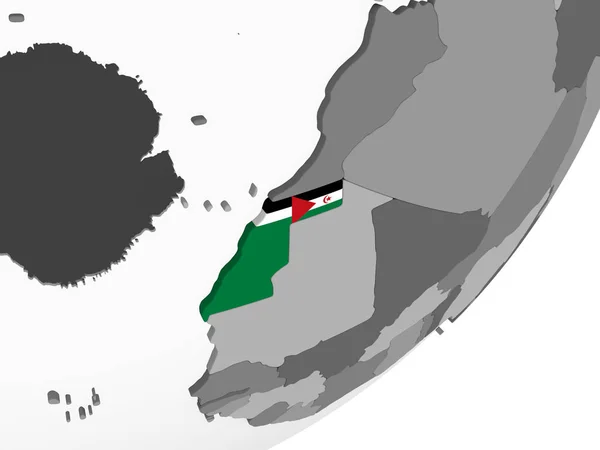 Nyugat Szahara Szürke Politikai Globe Beágyazott Zászló Illusztráció — Stock Fotó